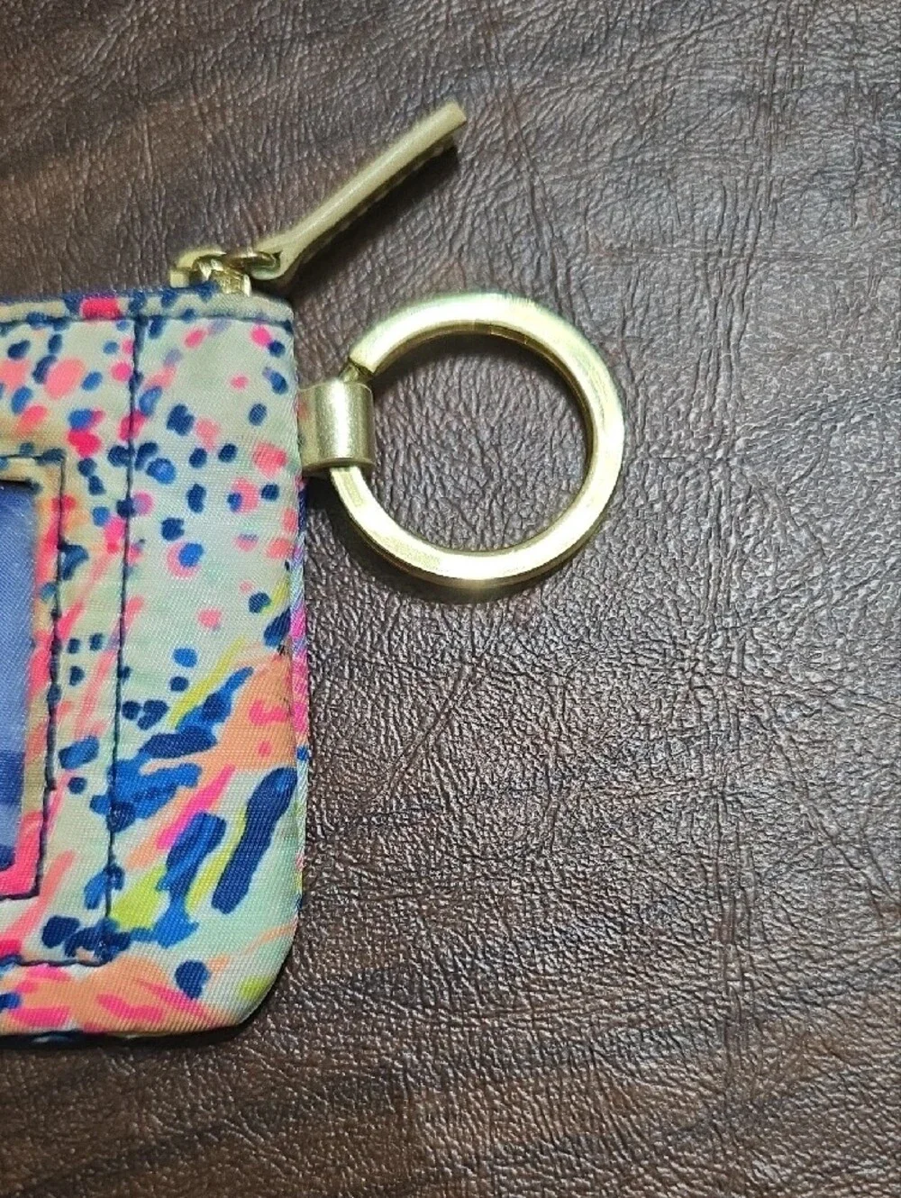 Lilly Pulitzer Navy Pink Yellow Multicolor Key Pouch with Gold Accent